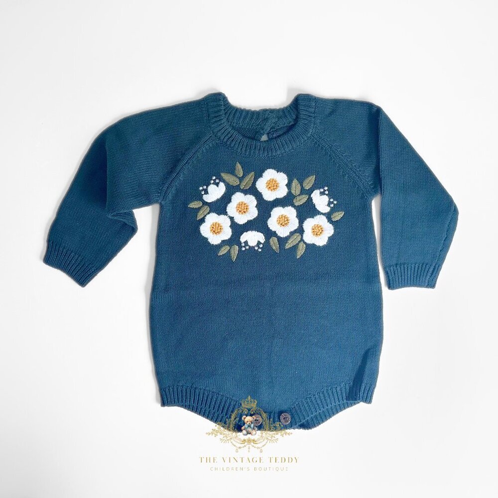 NWT Pretty Girls Knit Embroidered One-piece Bodysuit Romper Bohemian Baby 18-24M